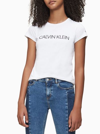 Calvin Klein Ruhák HU641270 | Calvin Klein Slim Organic Cotton Logo Lány Póló Világos Fehér